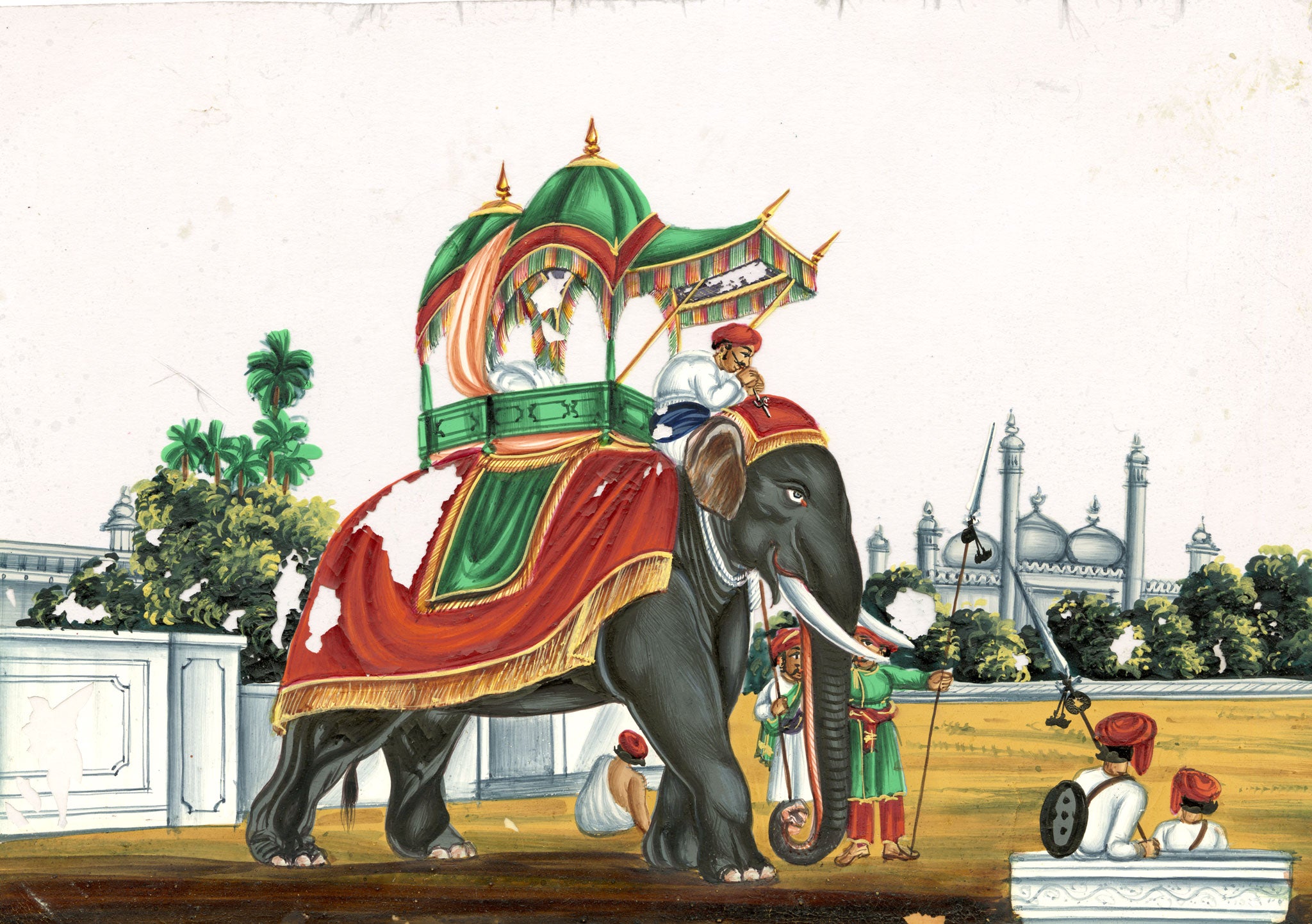 Indian Company School Mid-19th-century Gouache Mica Painting c.1850 – Caparisoned Elephant with Howdah