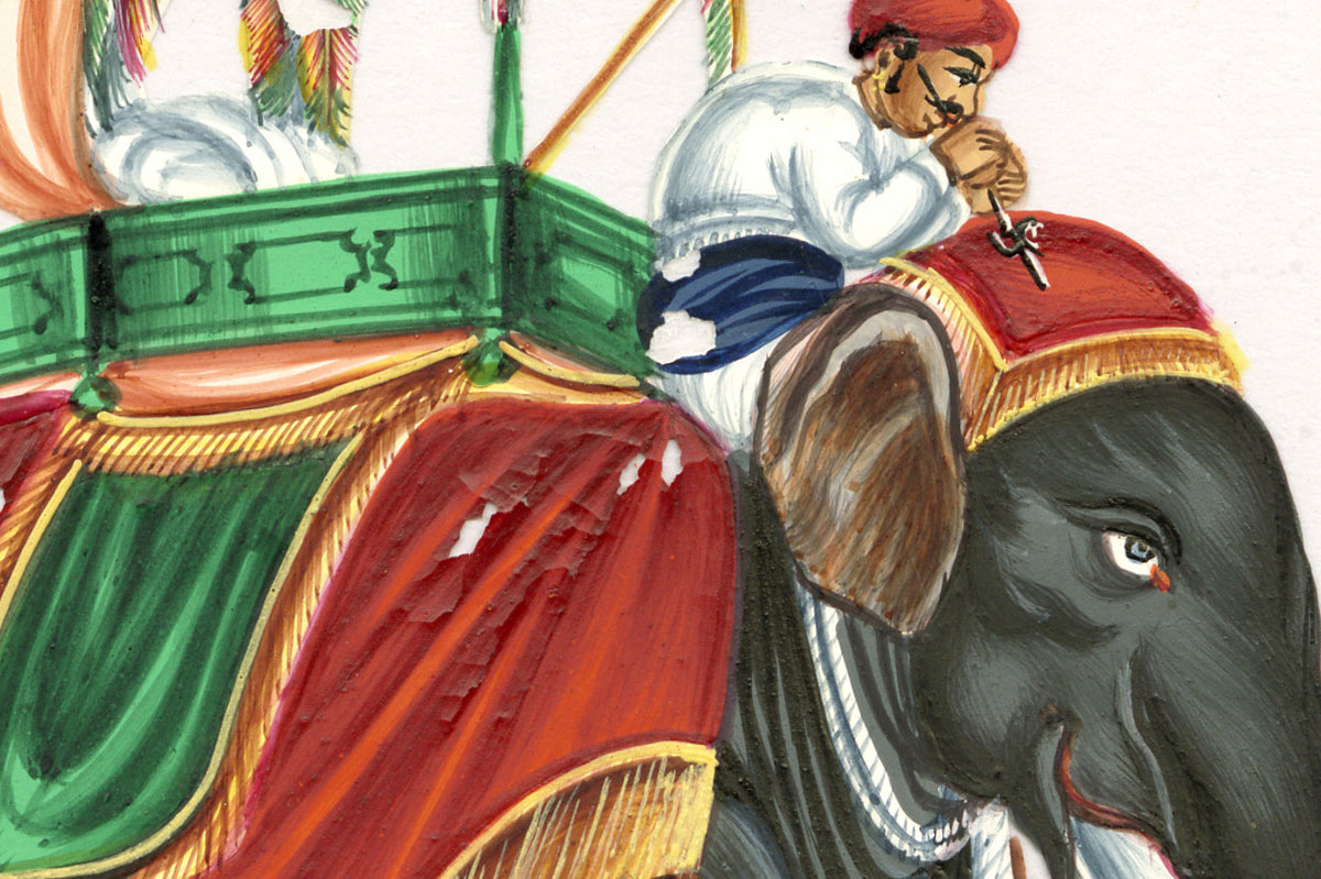 Indian Company School Mid-19th-century Gouache Mica Painting c.1850 – Caparisoned Elephant with Howdah