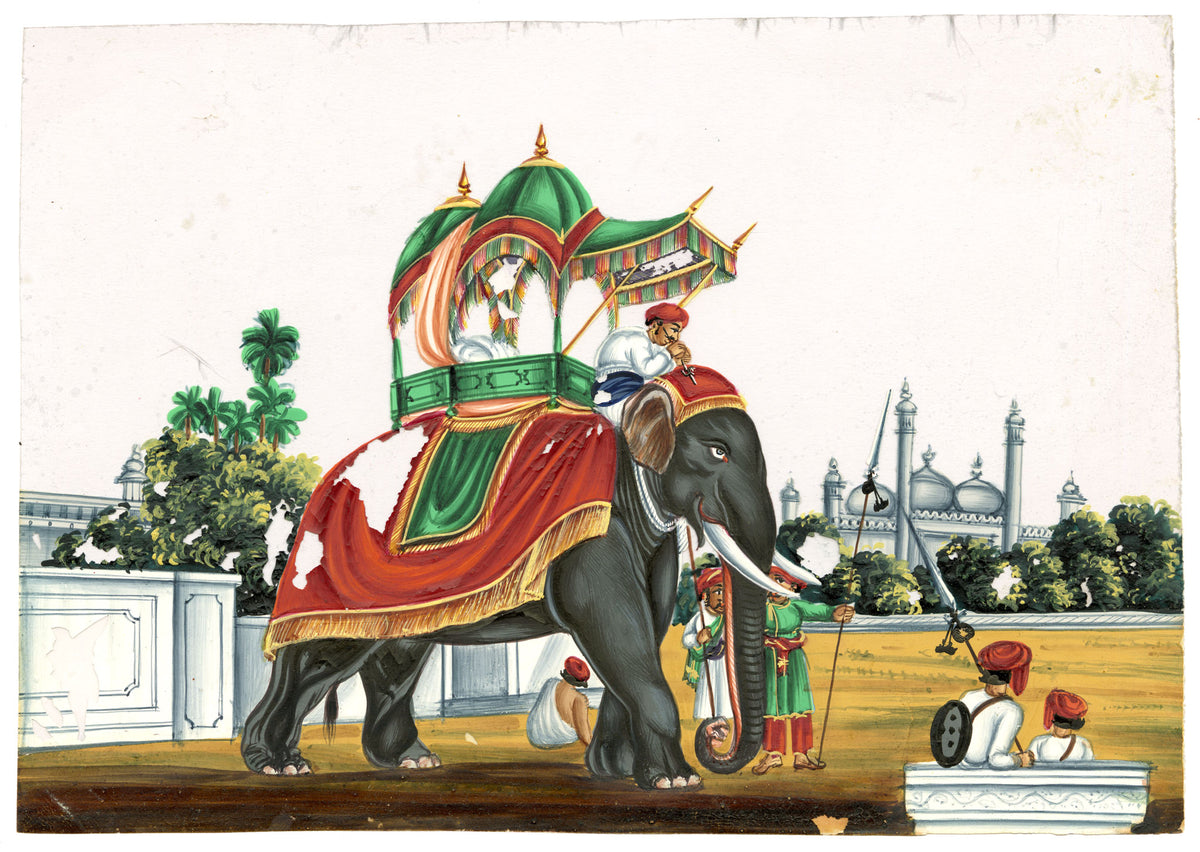 Indian Company School Mid-19th-century Gouache Mica Painting c.1850 – Caparisoned Elephant with Howdah