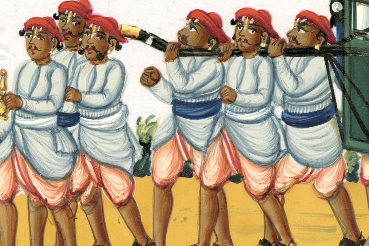 Indian Company School Mid-19th-century Gouache Mica Painting c.1850 – Travelling in Palanquin