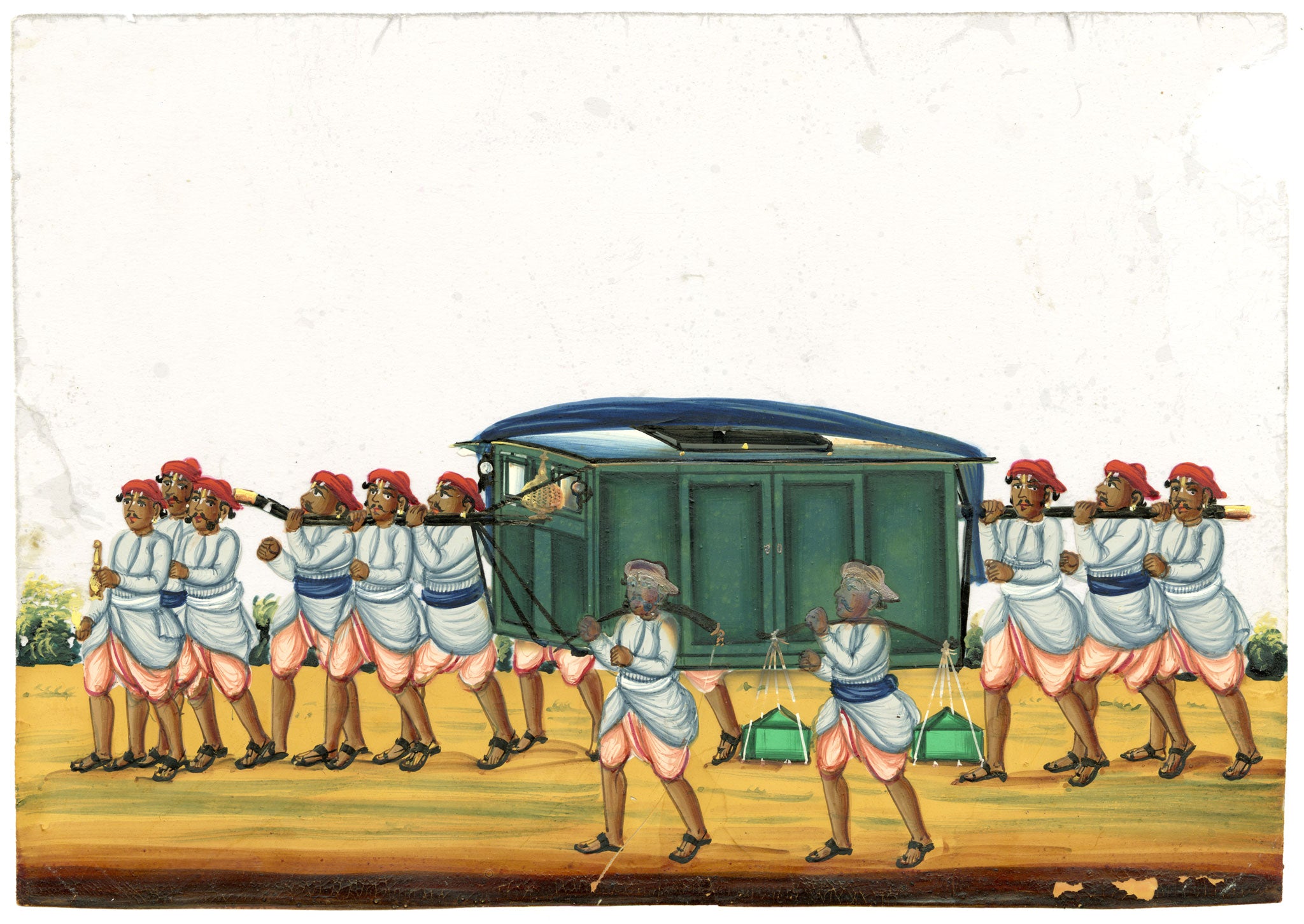 Indian Company School Mid-19th-century Gouache Mica Painting c.1850 – Travelling in Palanquin