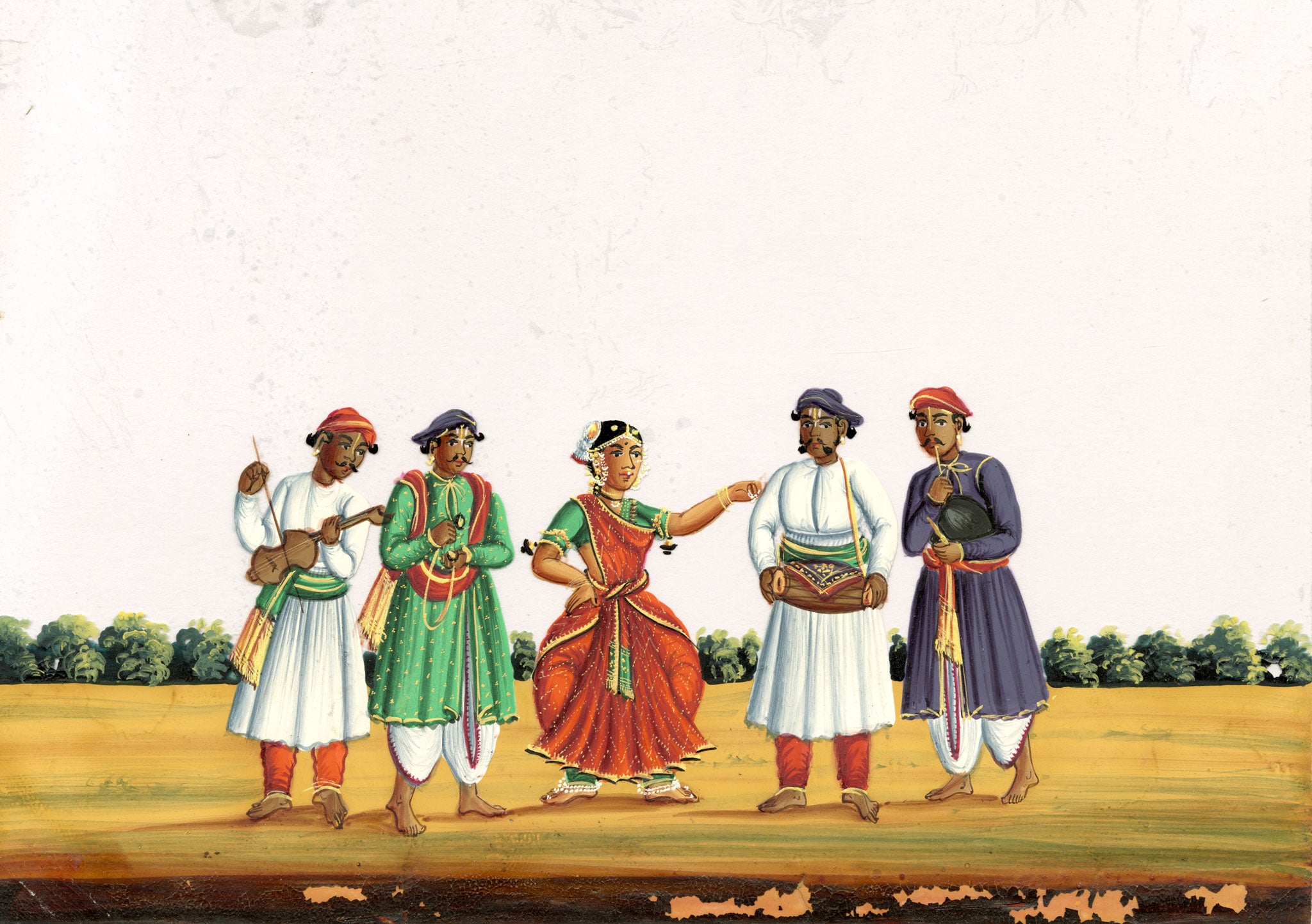 Indian Company School Mid-19th-century Gouache Mica Painting c.1850 – Nautch Dancing Girl & Musicians