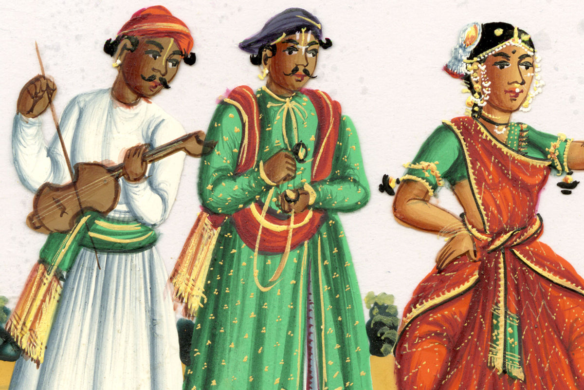 Indian Company School Mid-19th-century Gouache Mica Painting c.1850 – Nautch Dancing Girl & Musicians