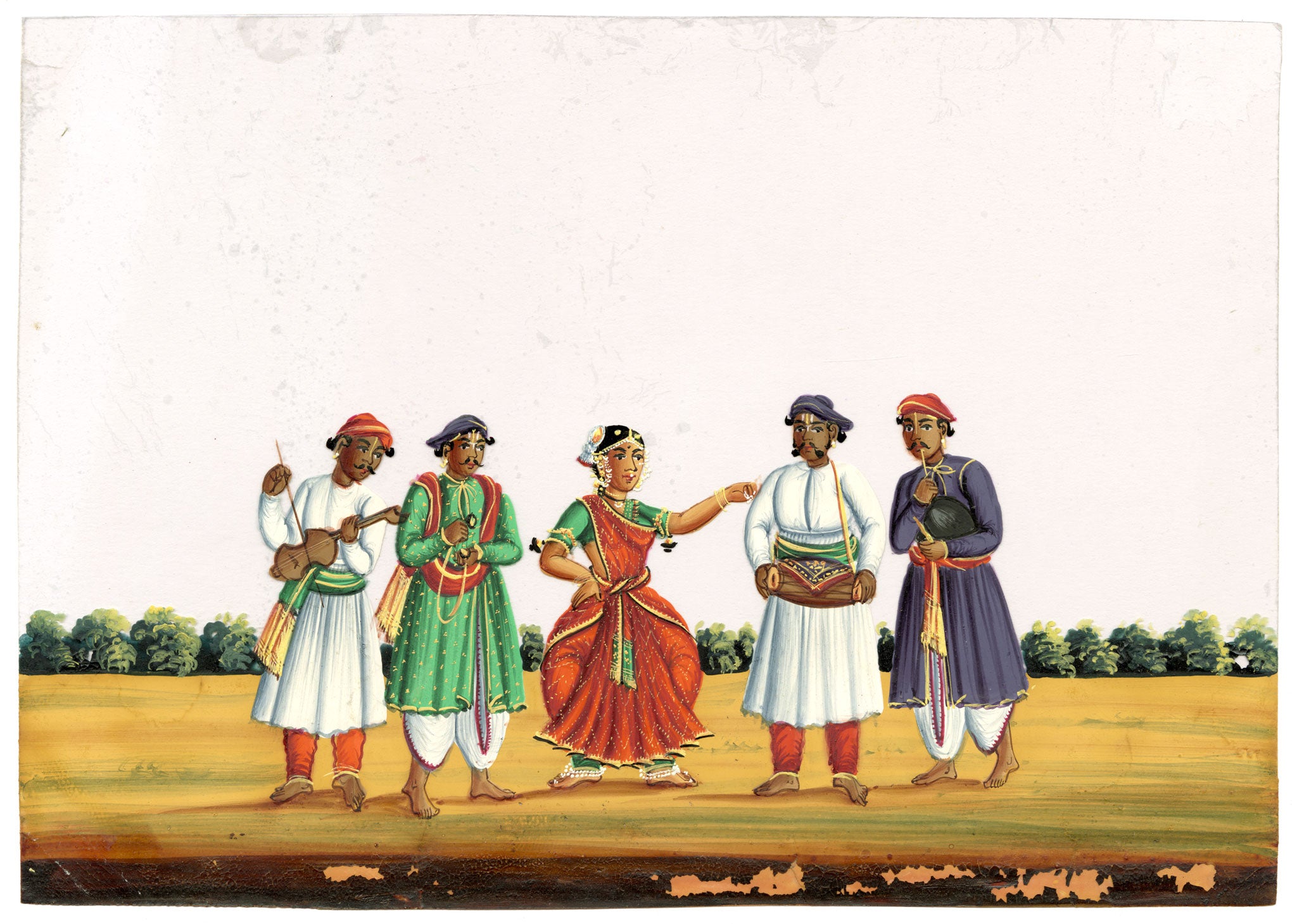 Indian Company School Mid-19th-century Gouache Mica Painting c.1850 – Nautch Dancing Girl & Musicians