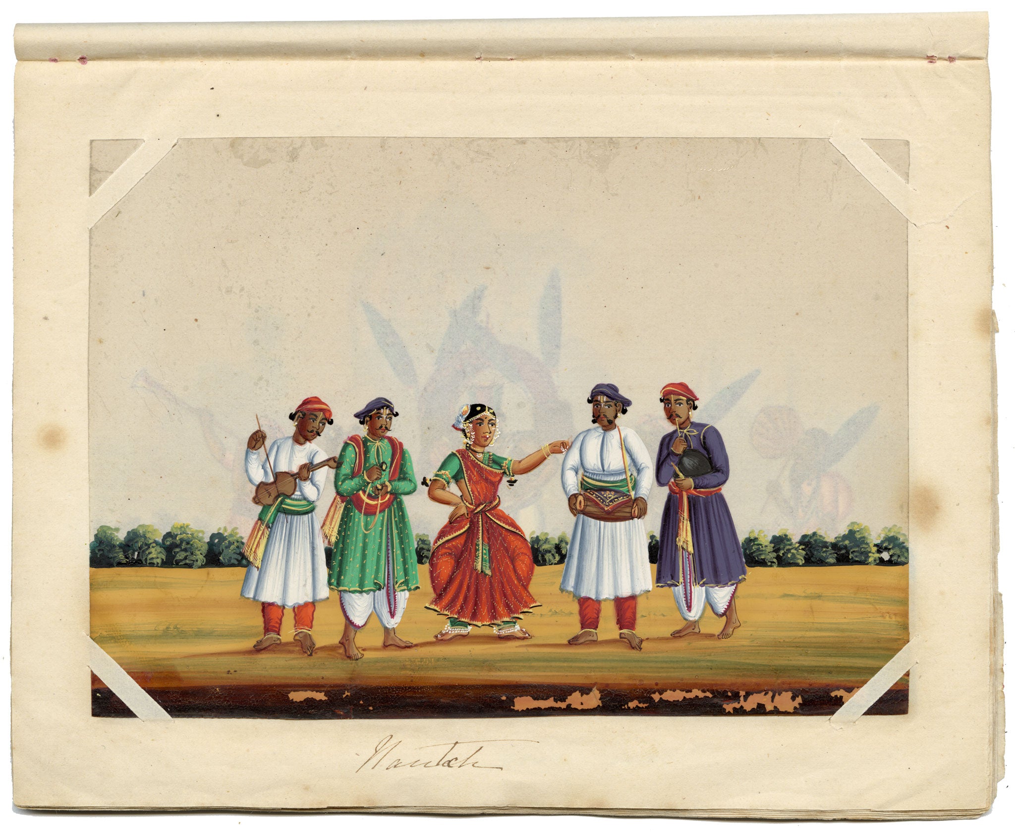 Indian Company School Mid-19th-century Gouache Mica Painting c.1850 – Nautch Dancing Girl & Musicians