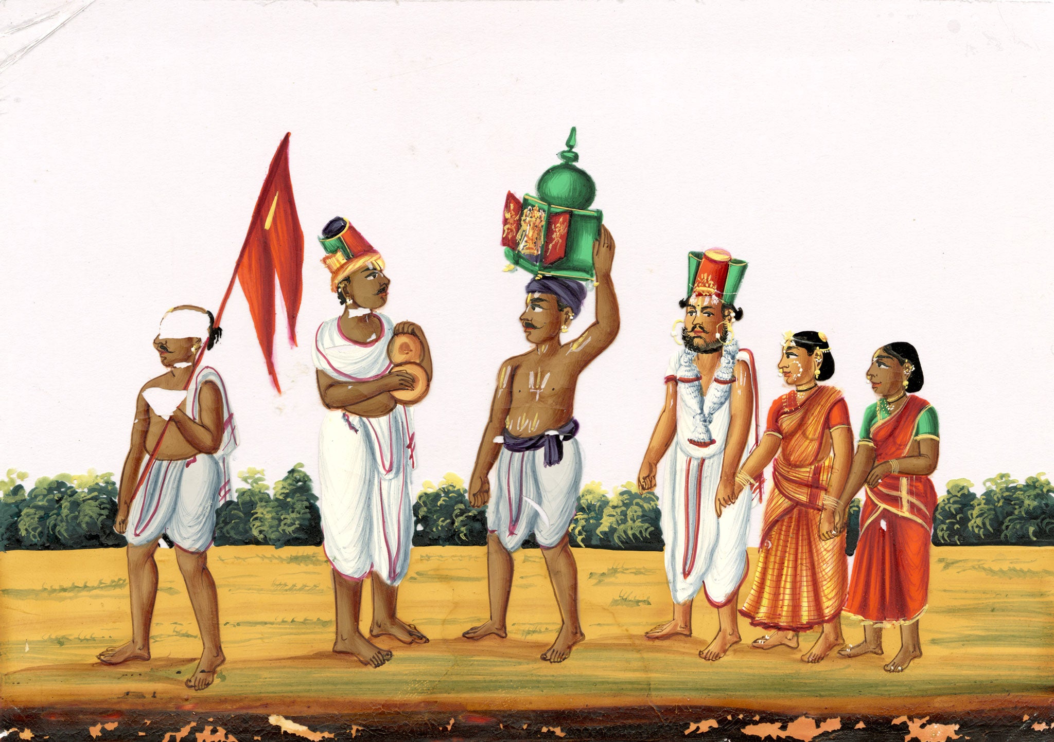 Indian Company School Mid-19th-century Gouache Mica Painting c.1850 – A Vaishnava Procession