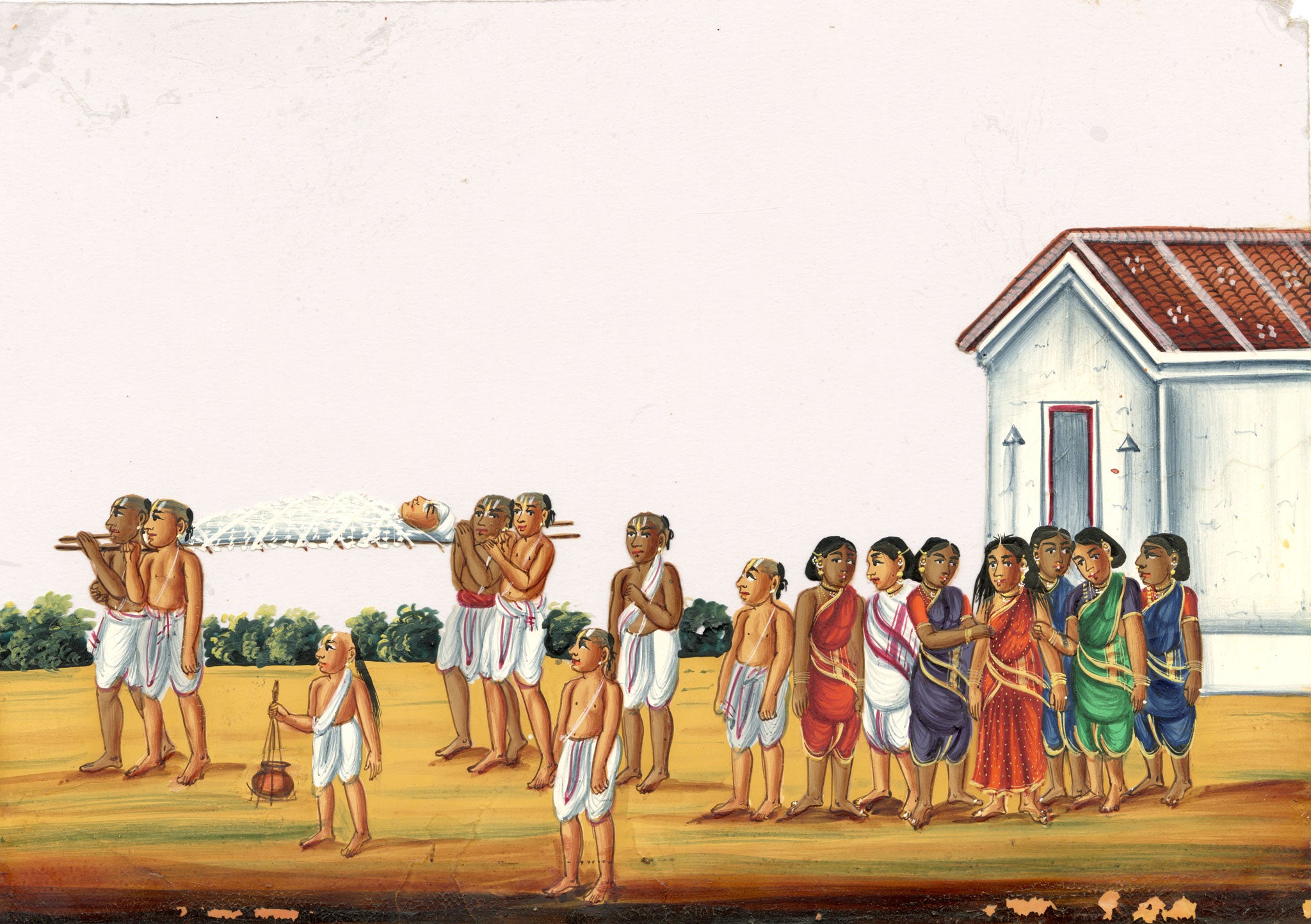 Indian Company School Mid-19th-century Gouache Mica Painting c.1850 – Funeral of a Native