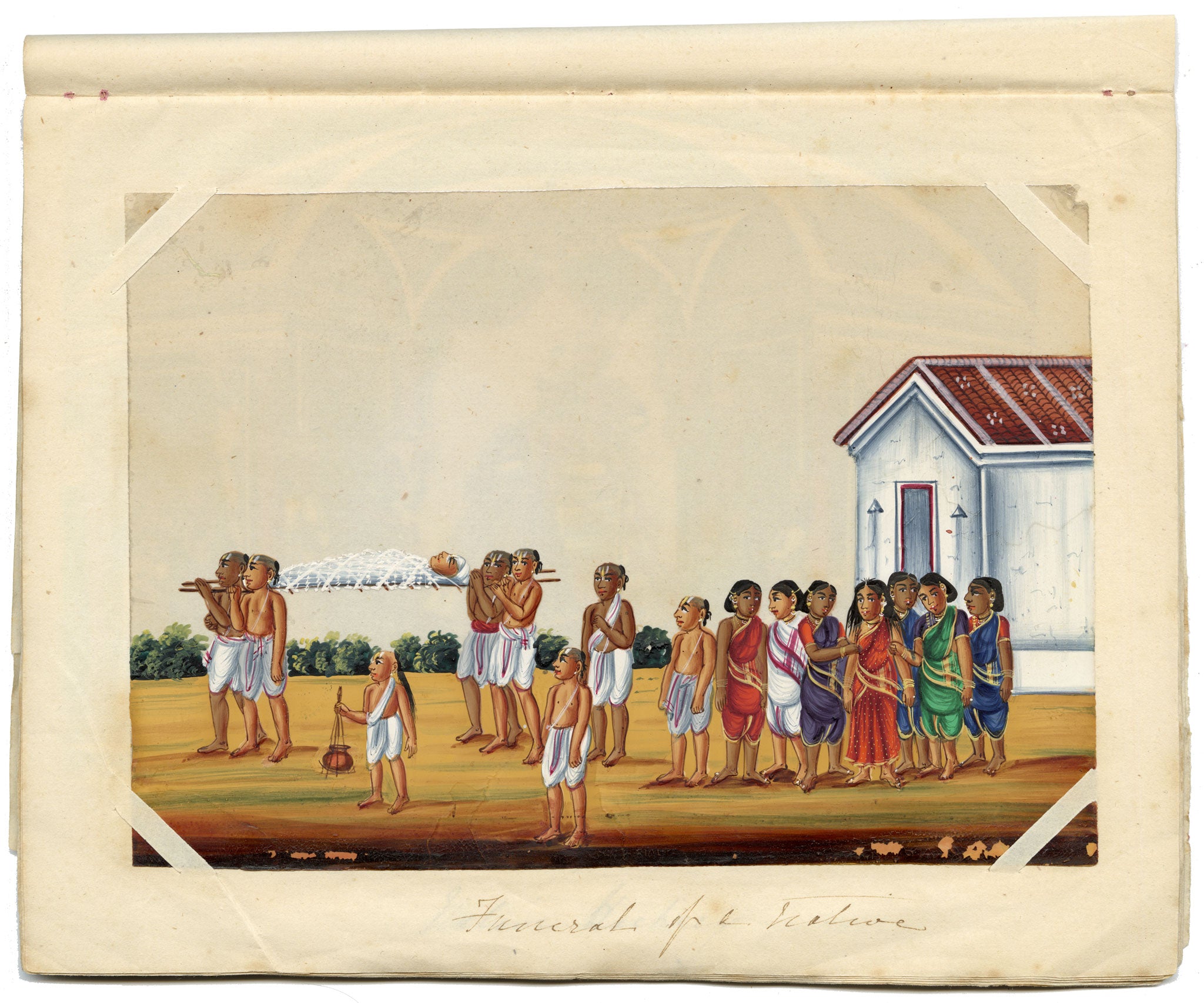 Indian Company School Mid-19th-century Gouache Mica Painting c.1850 – Funeral of a Native