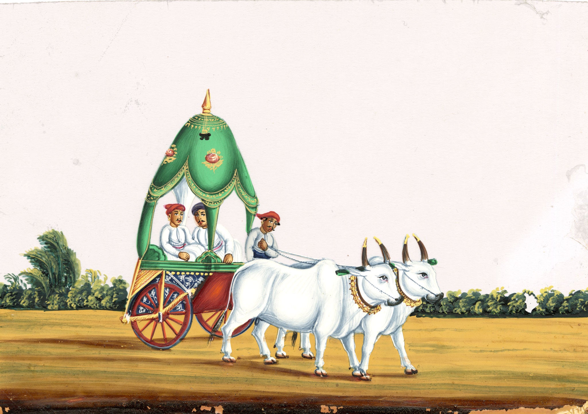 Indian Company School Mid-19th-century Gouache Mica Painting c.1850 – Native Hackery with Two Oxen