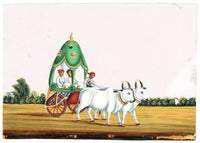 Indian Company School Mid-19th-century Gouache Mica Painting c.1850 – Native Hackery with Two Oxen
