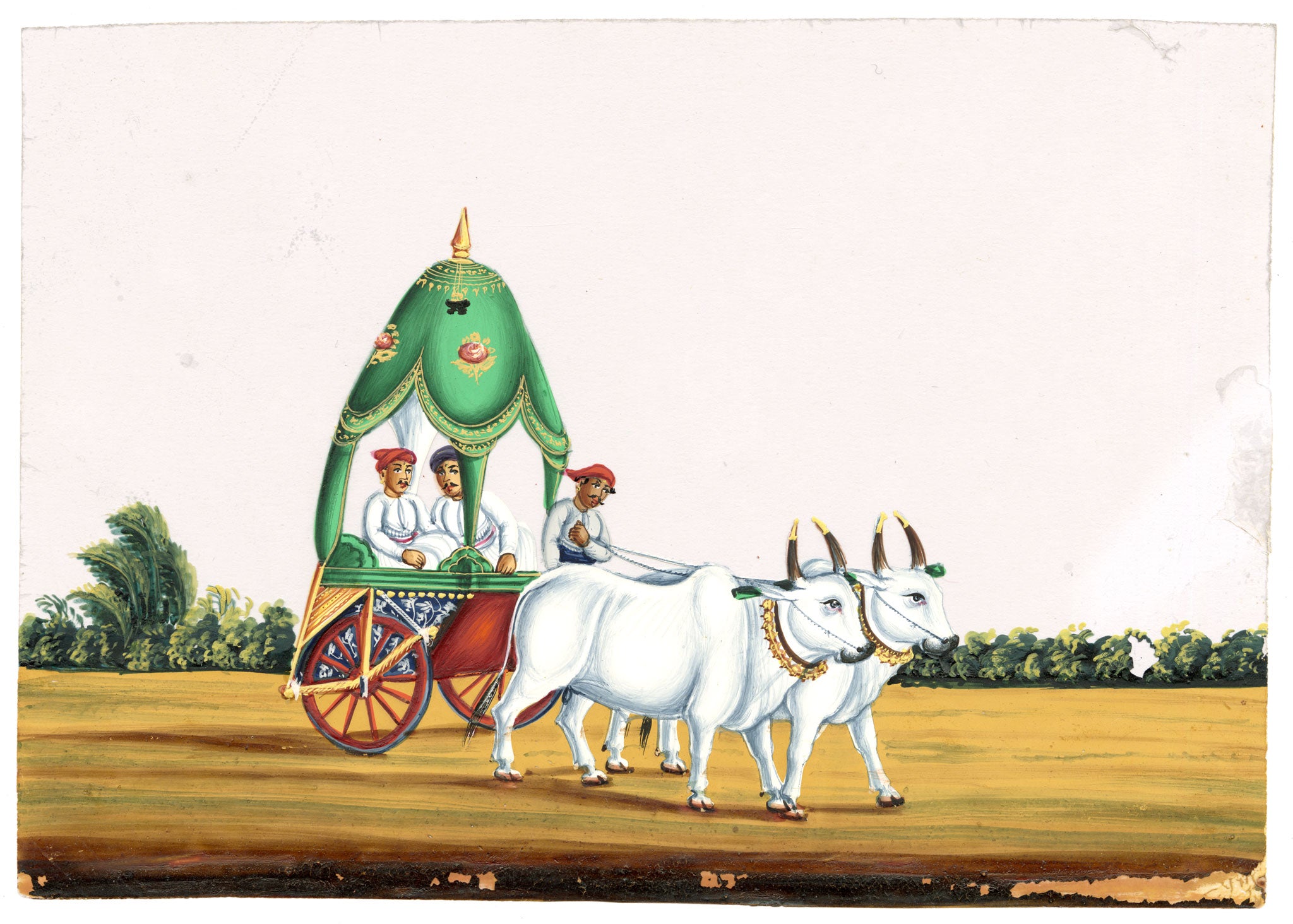 Indian Company School Mid-19th-century Gouache Mica Painting c.1850 – Native Hackery with Two Oxen