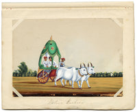 Indian Company School Mid-19th-century Gouache Mica Painting c.1850 – Native Hackery with Two Oxen