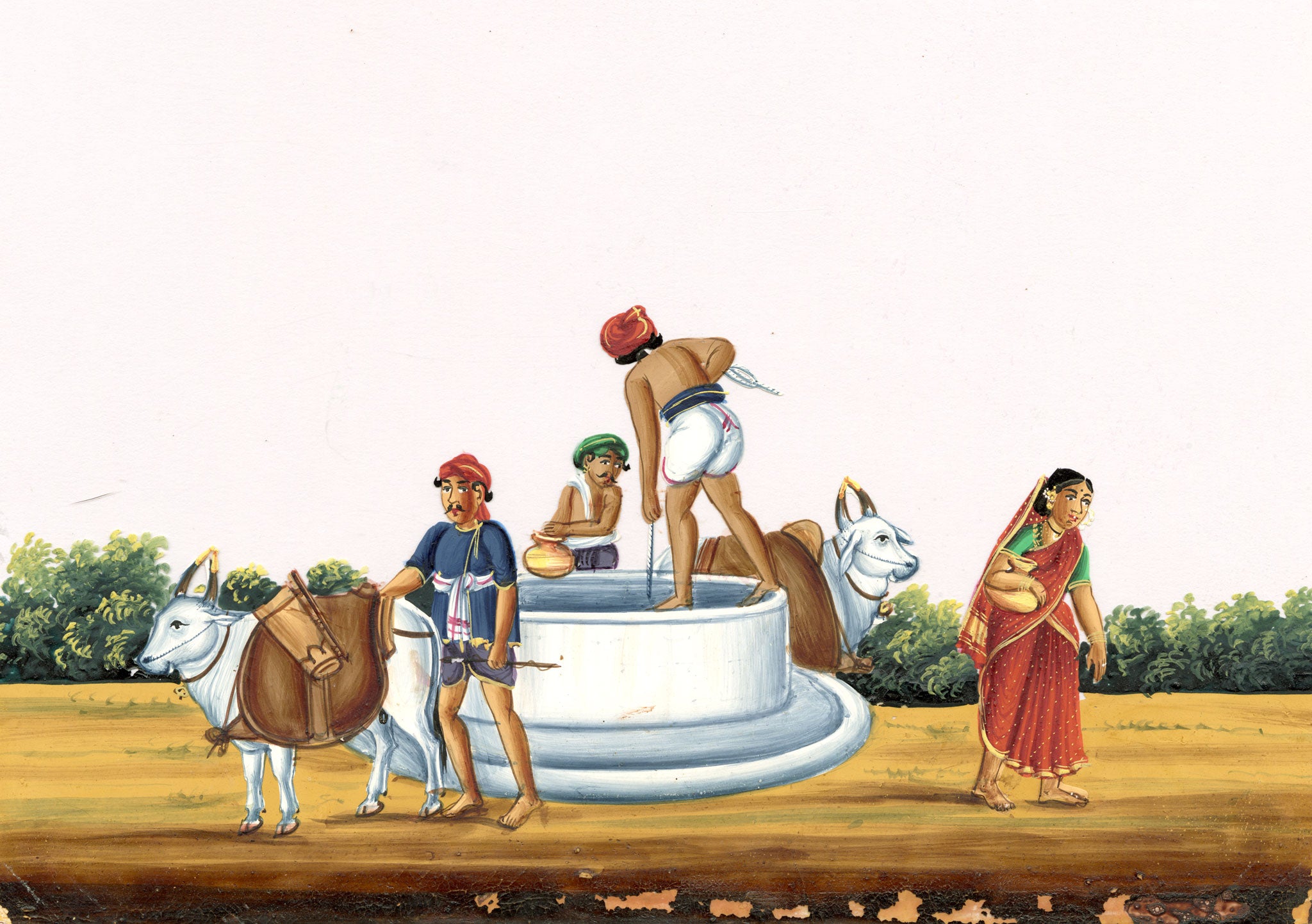 Indian Company School Mid-19th-century Gouache Mica Painting c.1850 – Village Well