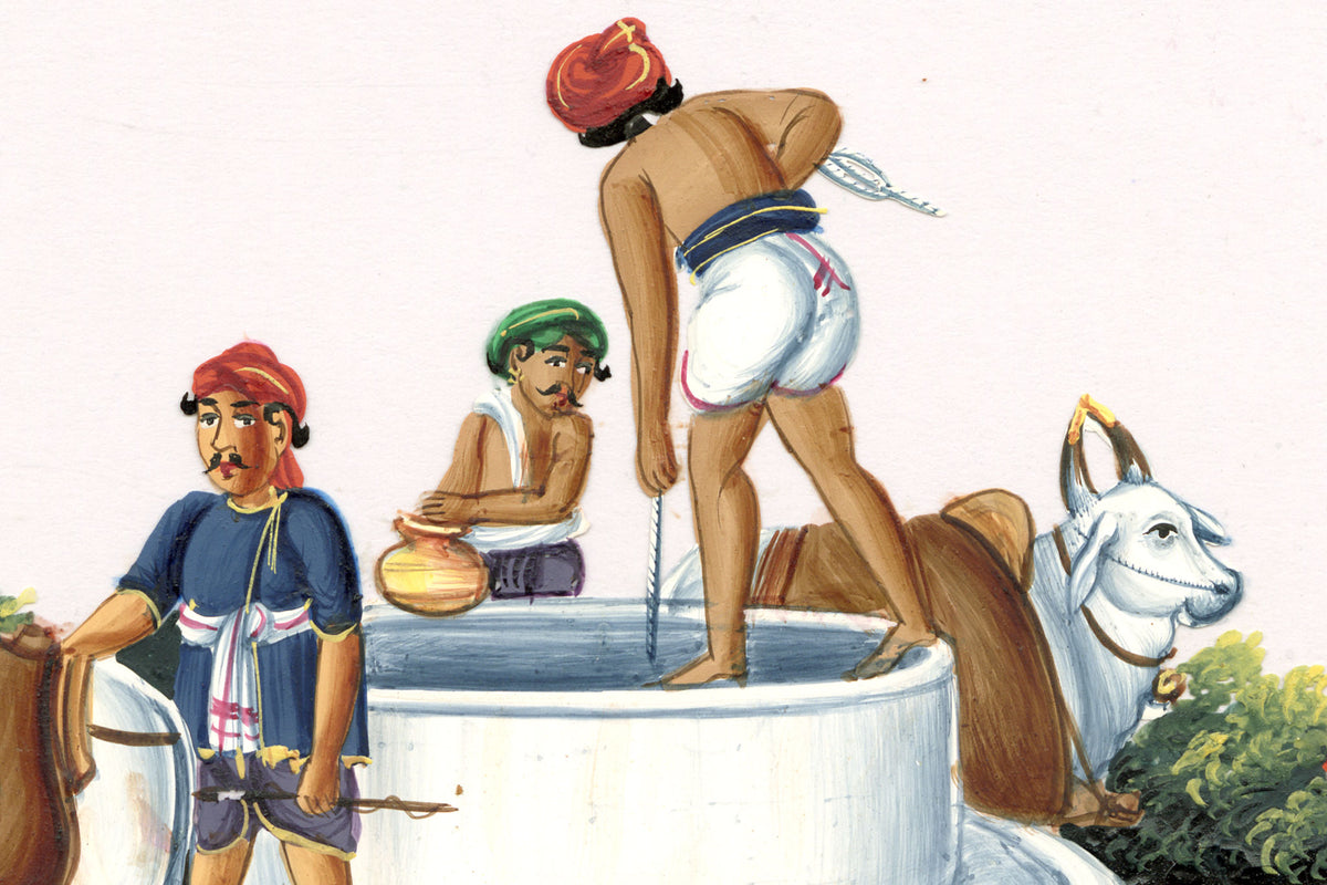 Indian Company School Mid-19th-century Gouache Mica Painting c.1850 – Village Well