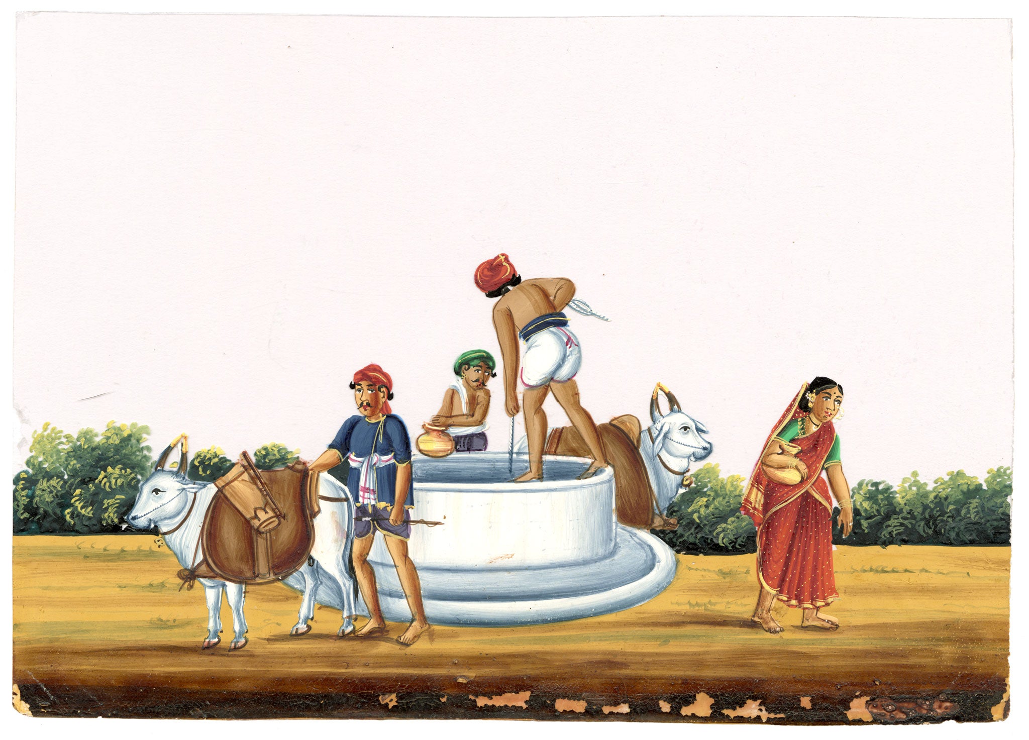 Indian Company School Mid-19th-century Gouache Mica Painting c.1850 – Village Well