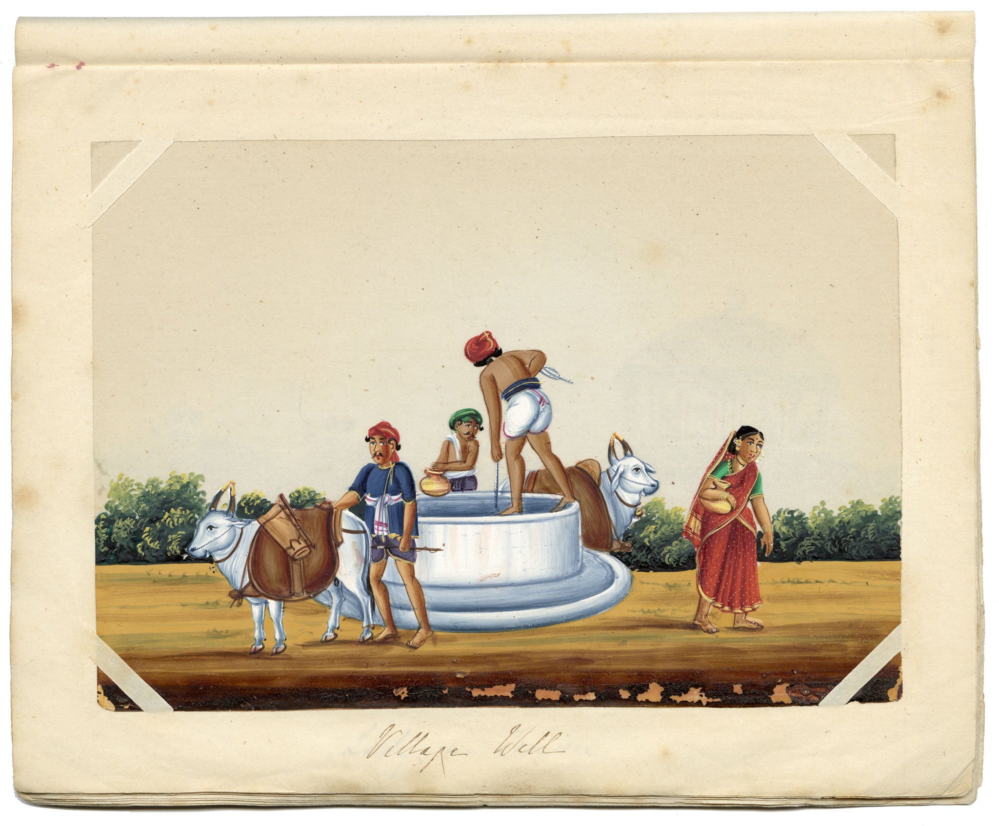 Indian Company School Mid-19th-century Gouache Mica Painting c.1850 – Village Well