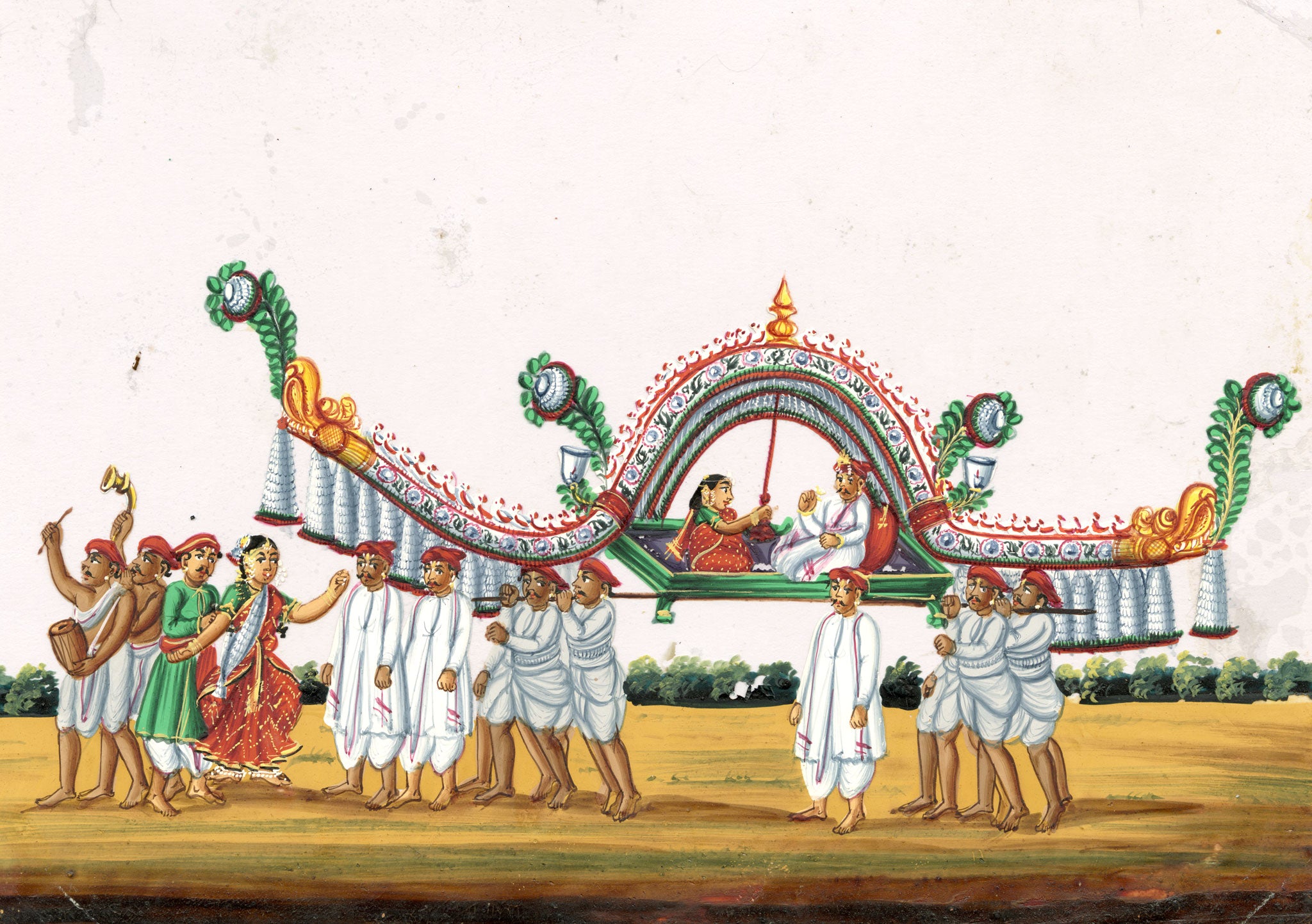 Indian Company School Mid-19th-century Gouache Mica Painting c.1850 – Marriage Procession