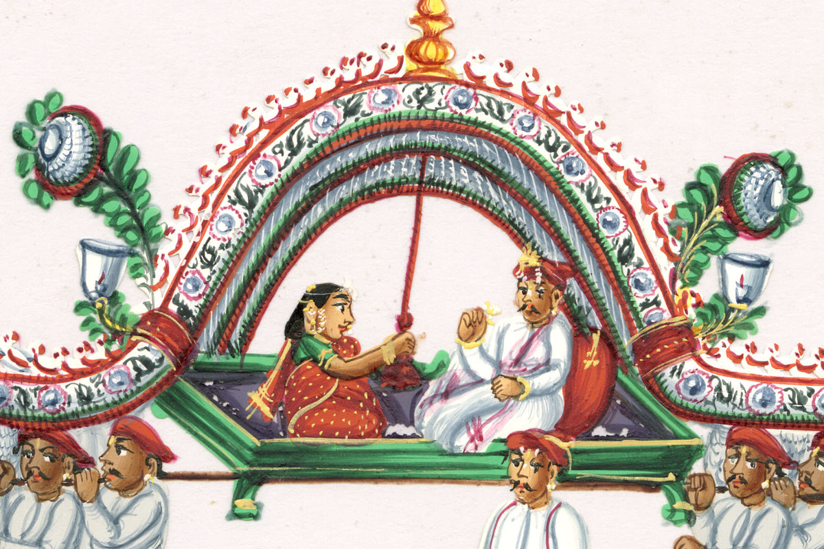 Indian Company School Mid-19th-century Gouache Mica Painting c.1850 – Marriage Procession