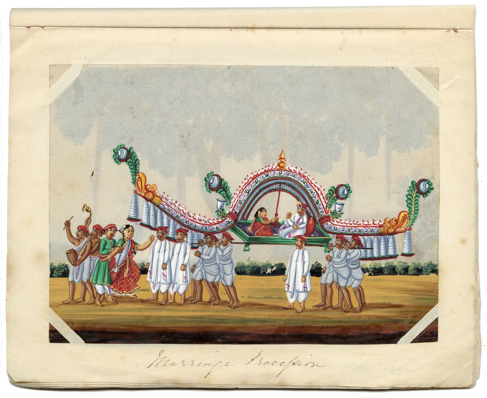 Indian Company School Mid-19th-century Gouache Mica Painting c.1850 – Marriage Procession