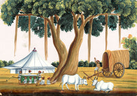Indian Company School Mid-19th-century Gouache Mica Painting c.1850 – Tent Pitched under Banyan Tree