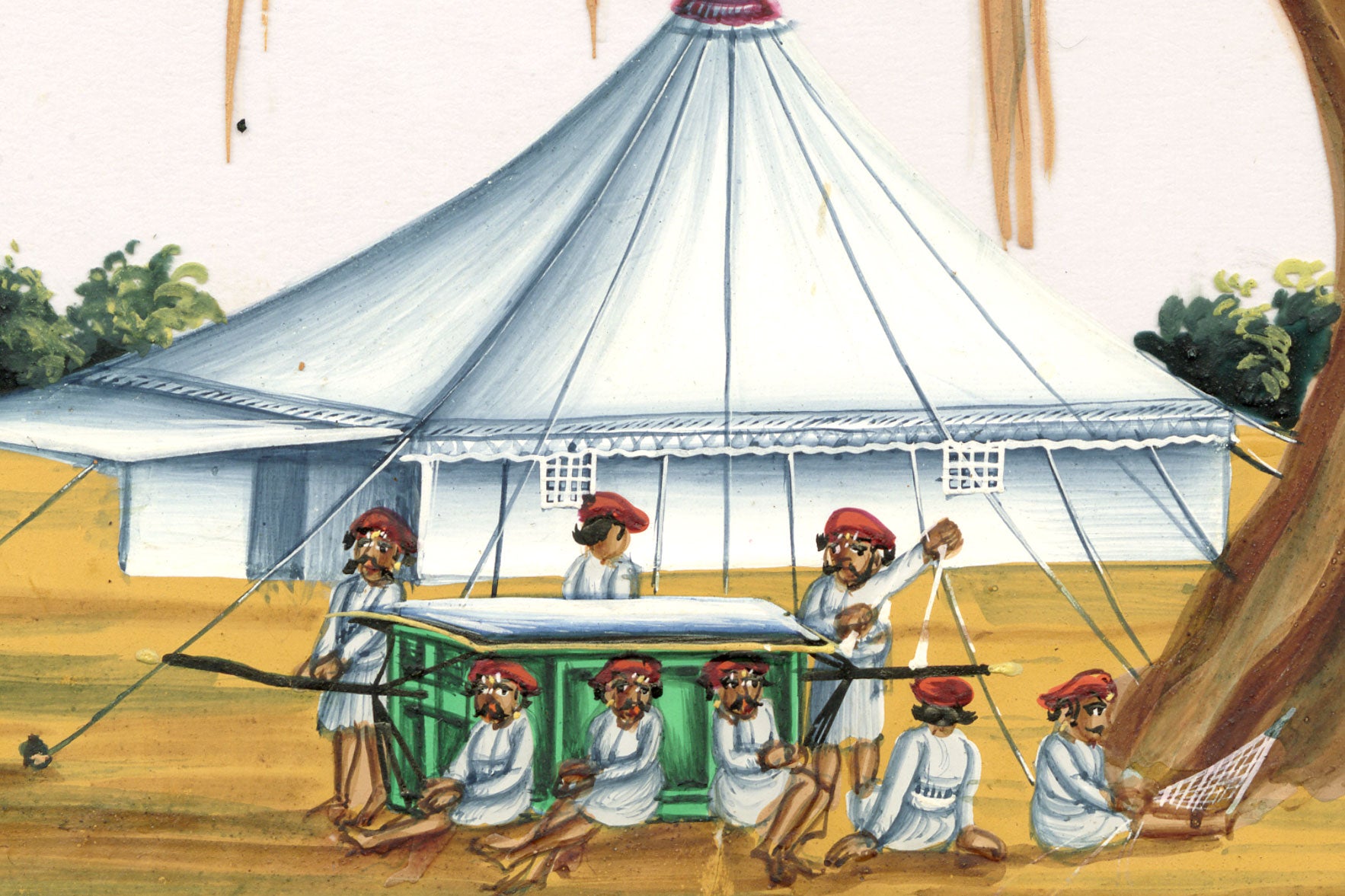 Indian Company School Mid-19th-century Gouache Mica Painting c.1850 – Tent Pitched under Banyan Tree