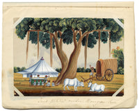 Indian Company School Mid-19th-century Gouache Mica Painting c.1850 – Tent Pitched under Banyan Tree