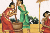 Indian Company School Mid-19th-century Gouache Mica Painting c.1850 – Women Husking the Rice