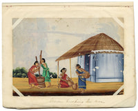 Indian Company School Mid-19th-century Gouache Mica Painting c.1850 – Women Husking the Rice