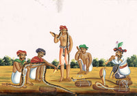 Indian Company School Mid-19th-century Gouache Mica Painting c.1850 – Snake Charmers