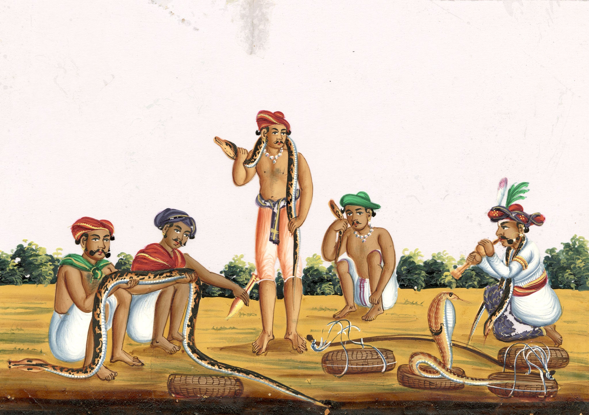 Indian Company School Mid-19th-century Gouache Mica Painting c.1850 – Snake Charmers