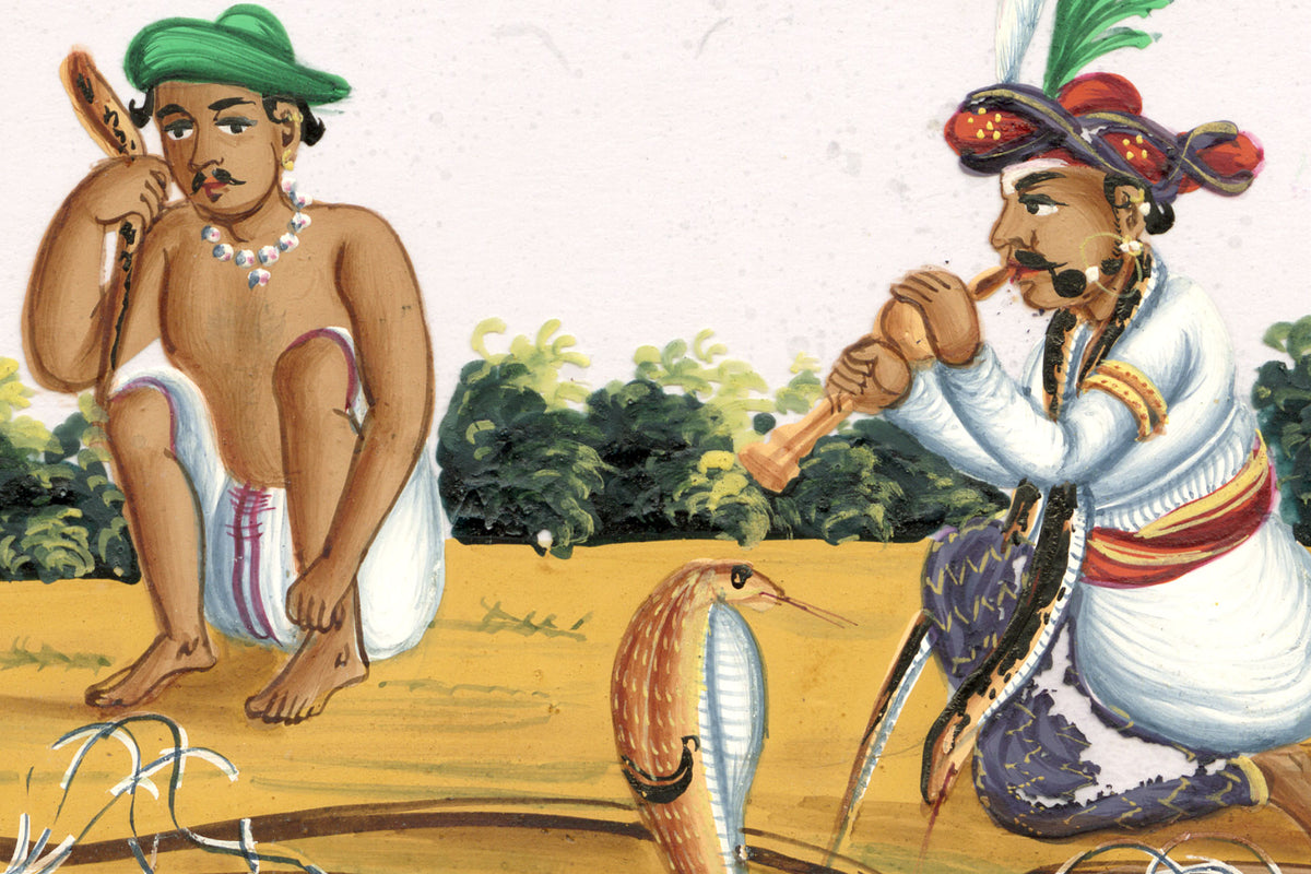 Indian Company School Mid-19th-century Gouache Mica Painting c.1850 – Snake Charmers