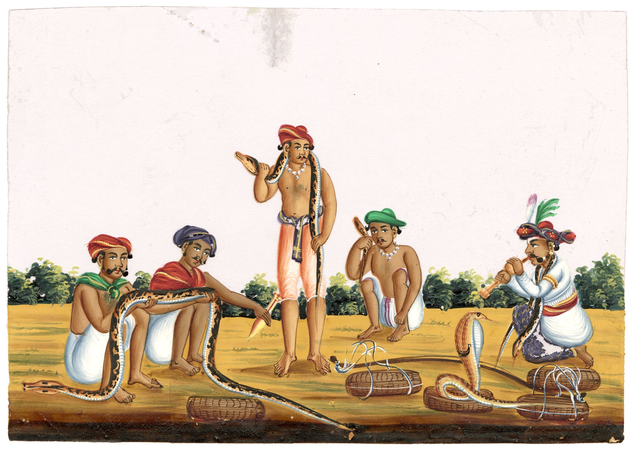 Indian Company School Mid-19th-century Gouache Mica Painting c.1850 – Snake Charmers