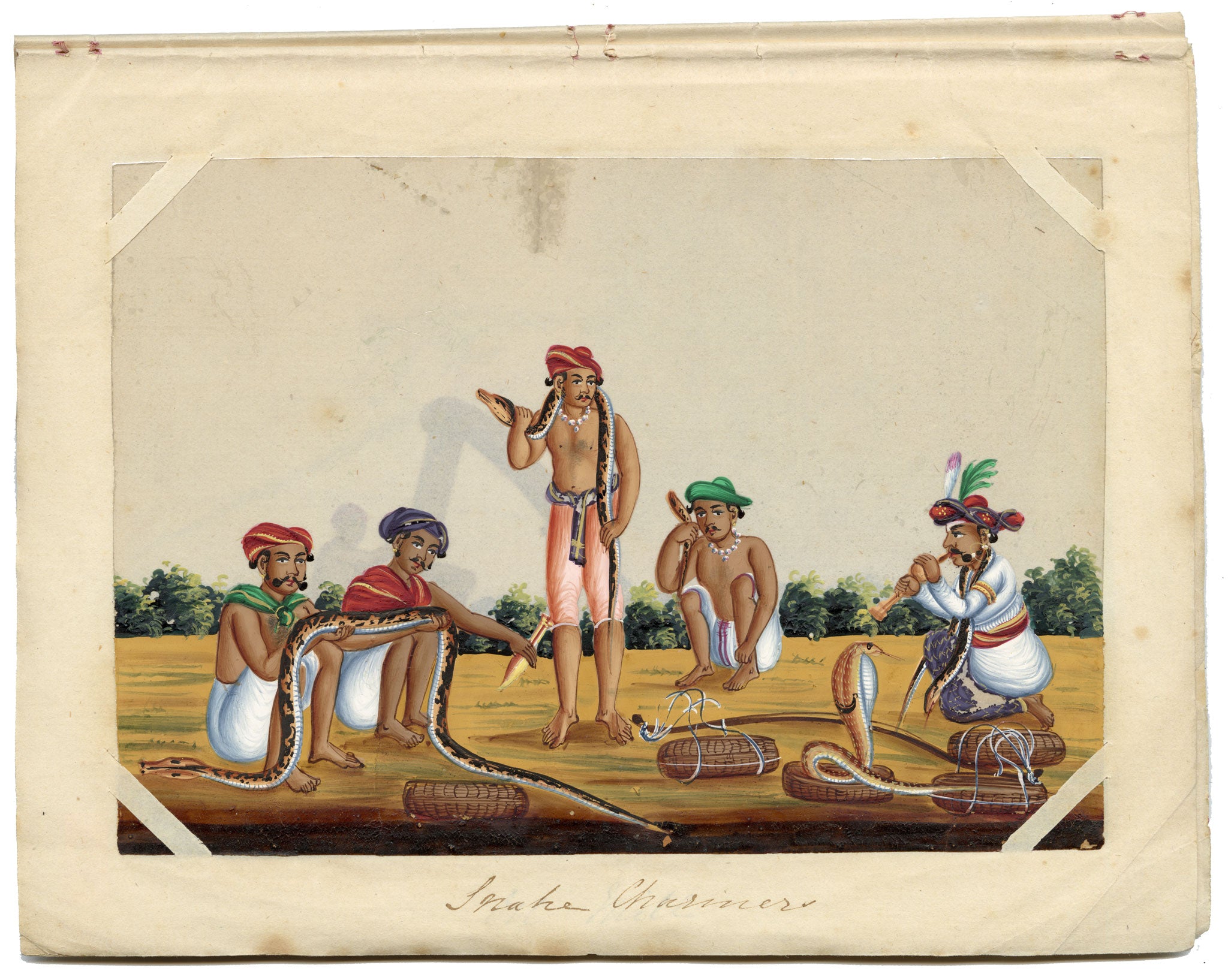 Indian Company School Mid-19th-century Gouache Mica Painting c.1850 – Snake Charmers