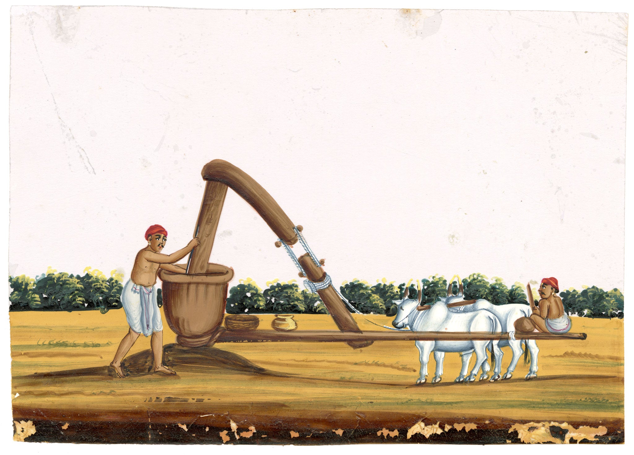 Indian Company School Mid-19th-century Gouache Mica Painting c.1850 – Oil Mill