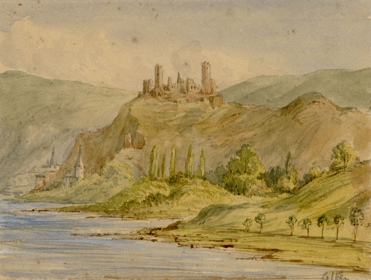 Anon., Thurant Castle, Alken, River Moselle, Germany – c.1874 watercolour painting