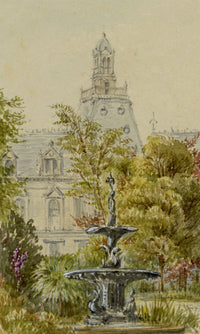 Anon., Public Garden Fountain, Rouen, France – c.1874 watercolour painting