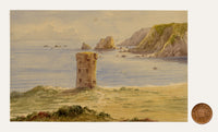 Anon., Conway Tower, St Brelade's Bay, Jersey, Channel Islands – c.1874 watercolour painting