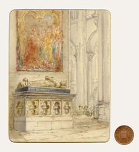 Anon., Church Interior with Tomb Effigy & Painting – c.1874 watercolour painting