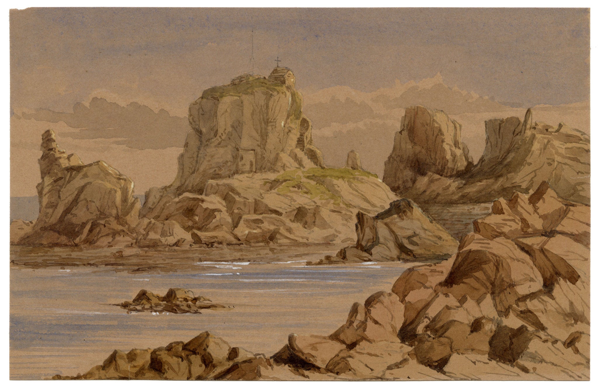 Anon., St Elidius Hermitage, St Helen's, Isles of Scilly – c.1874 watercolour painting