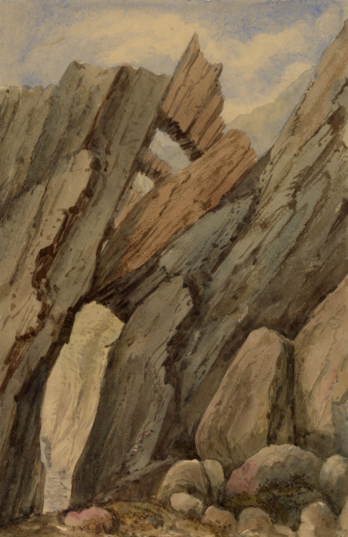 Anon., Rocks at Grève de Lecq, Jersey, Channel Islands – c.1874 watercolour painting