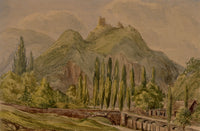 Anon., Poplar Trees on Moselle River, Germany – c.1874 watercolour painting
