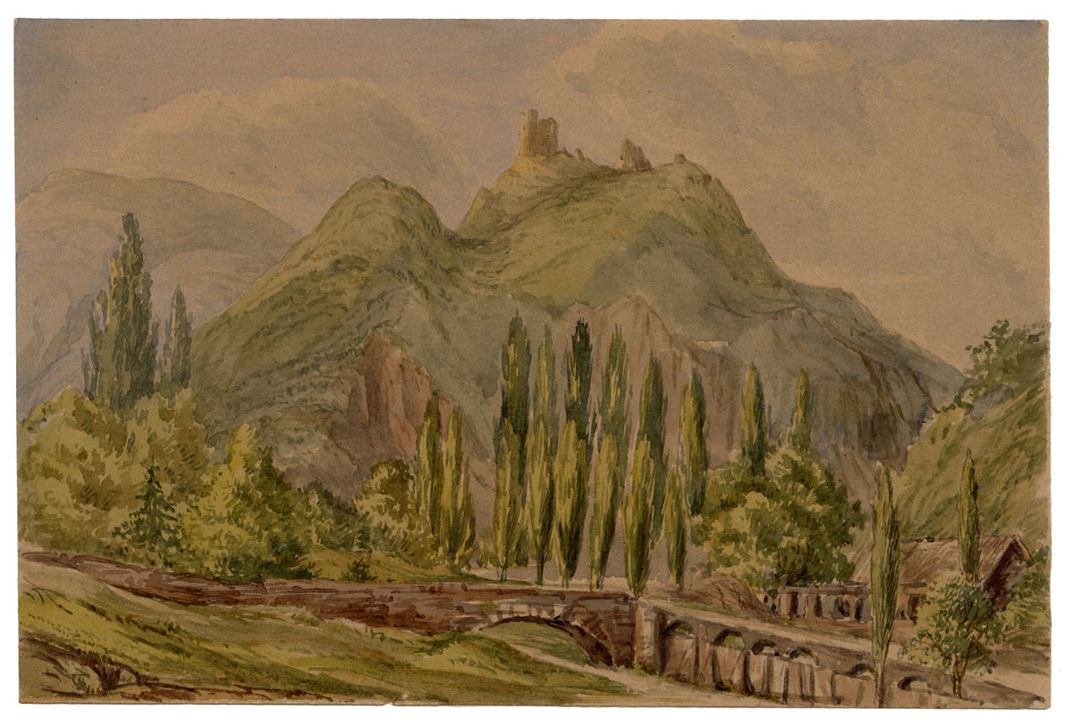 Anon., Poplar Trees on Moselle River, Germany – c.1874 watercolour painting