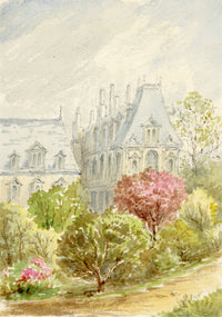 Anon., Gardens by Town Hall, Le Havre, Normandy, France – c.1874 watercolour painting