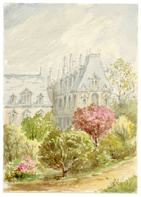 Anon., Gardens by Town Hall, Le Havre, Normandy, France – c.1874 watercolour painting
