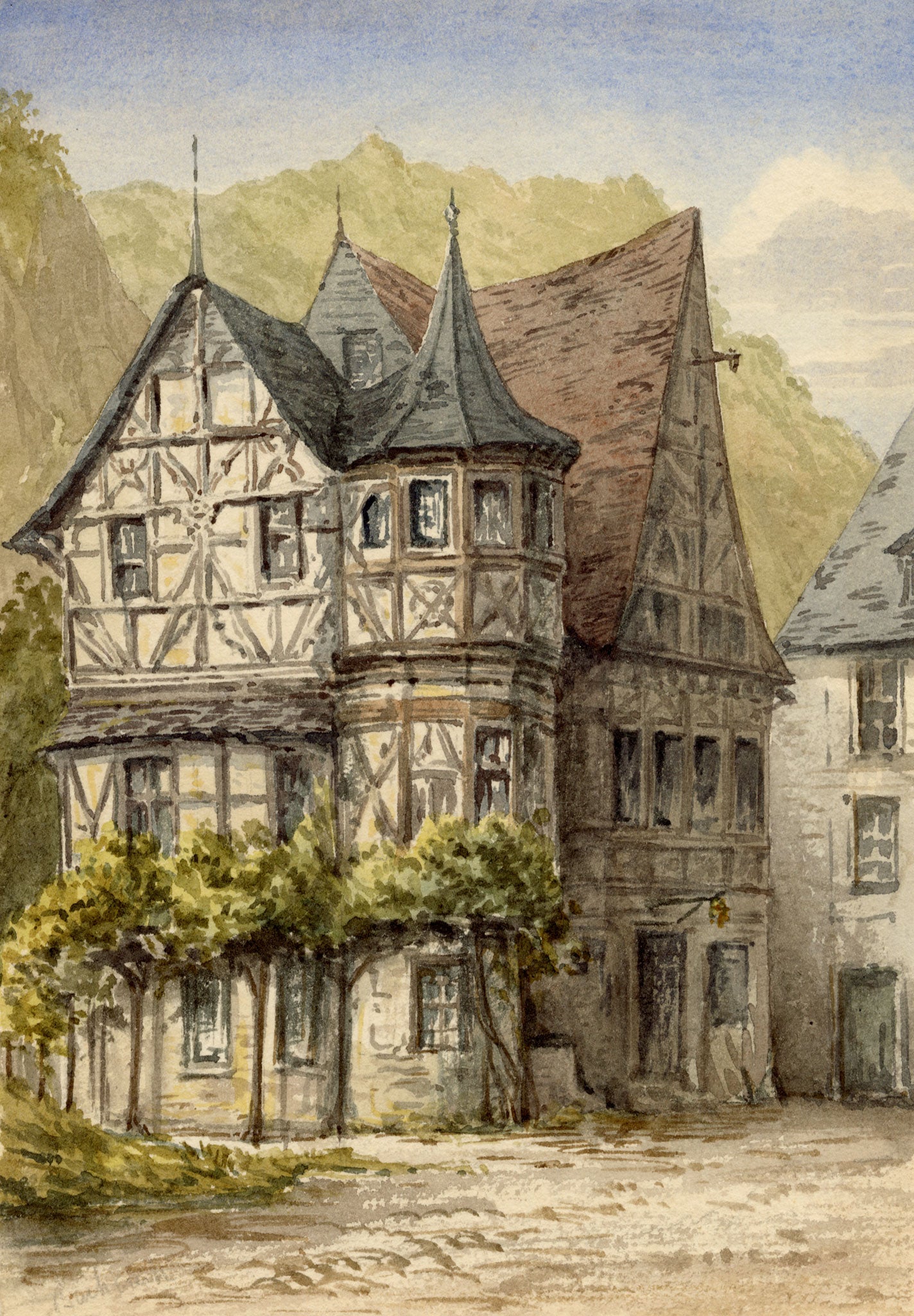Anon., Altes Haus, Bacharach, Rhine, Germany – c.1874 watercolour painting