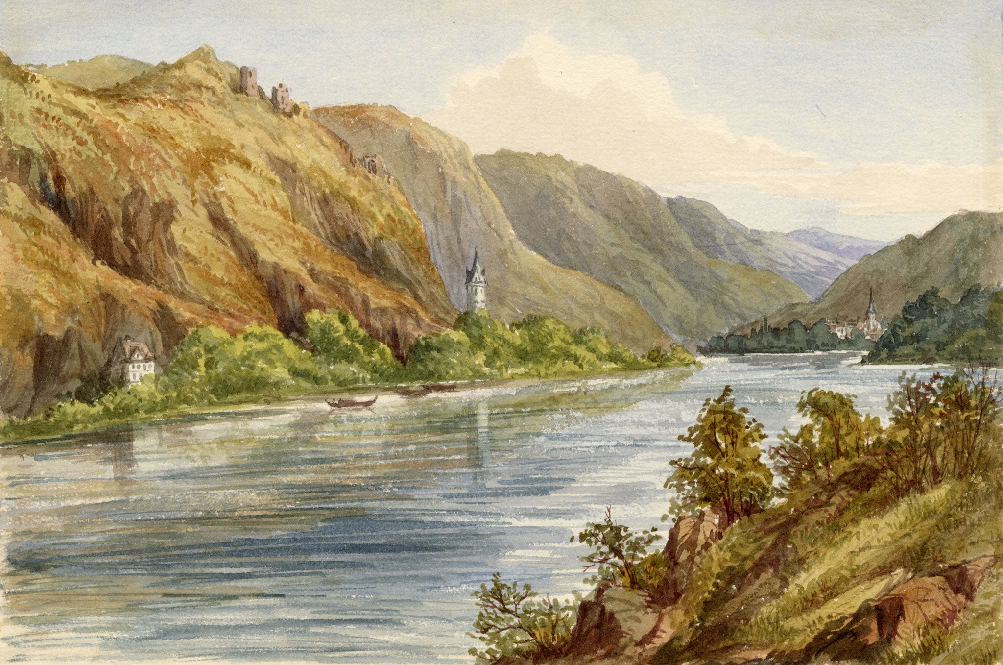 Anon., Bornhofen, Rhine Valley, Germany – c.1874 watercolour painting