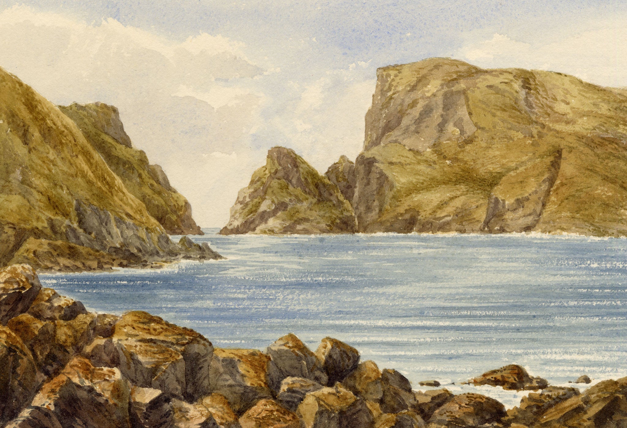 Anon., Sark Coastal Rocks, Channel Islands – c.1874 watercolour painting