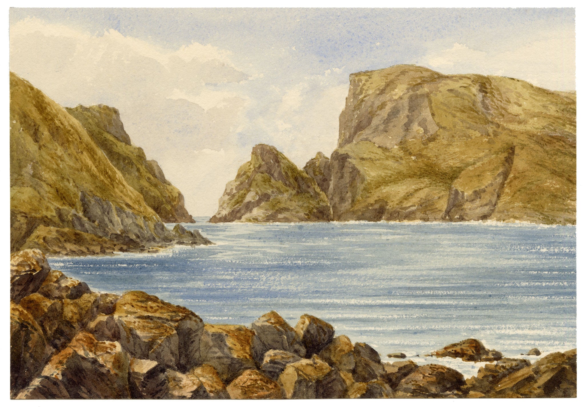 Anon., Sark Coastal Rocks, Channel Islands – c.1874 watercolour painting