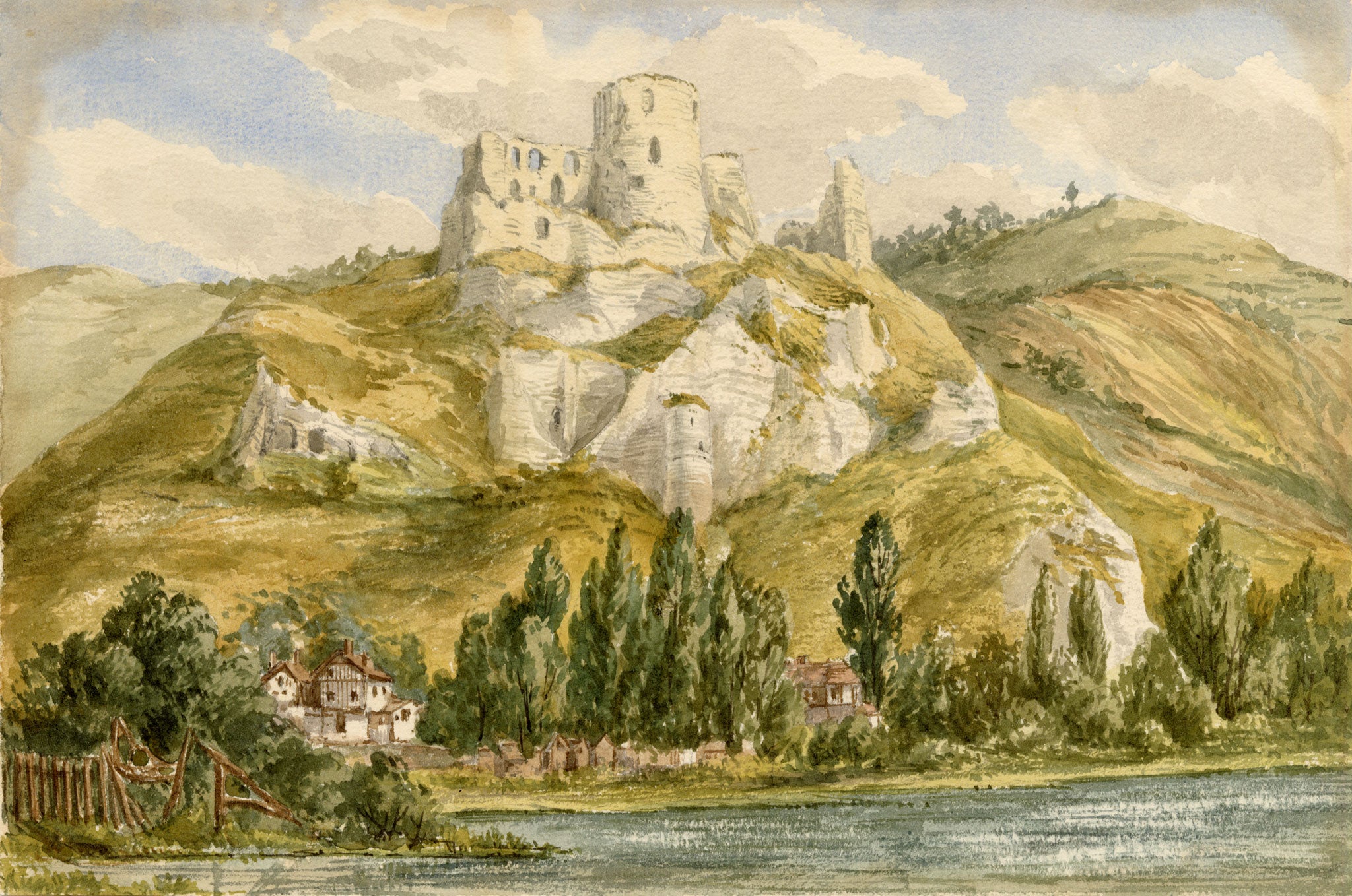 Anon., Château Gaillard, Les Andelys, Normandy, France – c.1874 watercolour painting