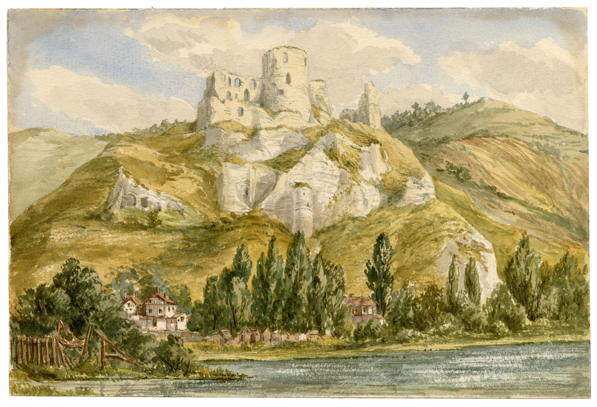 Anon., Château Gaillard, Les Andelys, Normandy, France – c.1874 watercolour painting